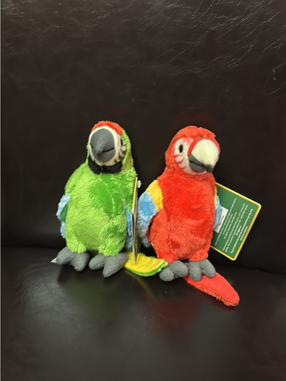 FAO Schwarz Plush Parrot Pair - Bright Green and Vivid Red